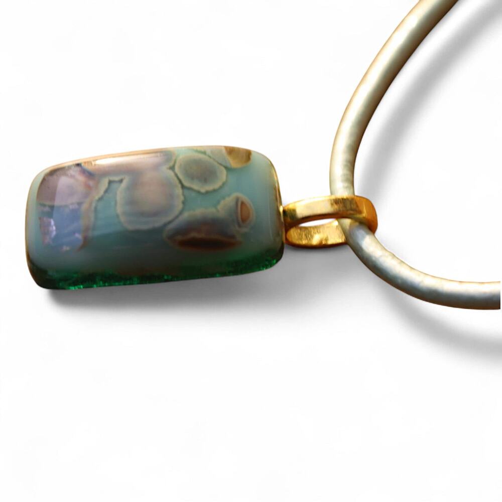 Aqua Teal Rectangular Pendant With Gold Accents O… - image 4